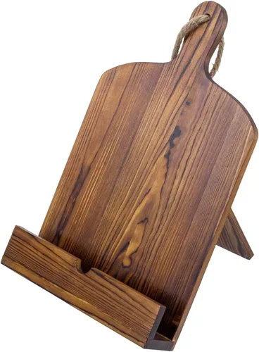 Miniatura 8 de MyGift Soporte para libro de recetas, soporte de libro de cocina estilo tabla de cortar de madera encalada, soportes de libro de madera para blanco