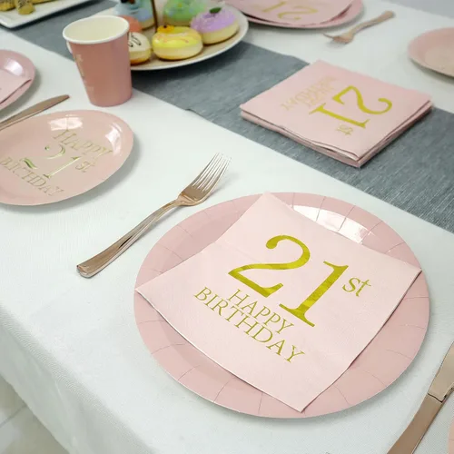 Miniatura 7 de Platos y servilletas para fiesta de cumpleaños, juego de decoraciones desechables para fiesta de cumpleaños para hasta 20 invitados (21)