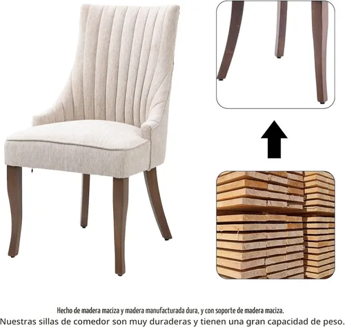 Miniatura 7 de mikibama - Juego de 2 sillas de lino para comedor con reposabrazos abotonados, tapizadas, para cocina y cena, sillas de acento cómodas de tela