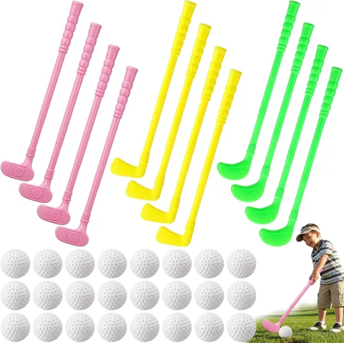 Juego de 24 palos de golf de plástico para niños pequeños, regalos de fiesta de cumpleaños de golf, clubes y pelotas para niños, niños pequeños,