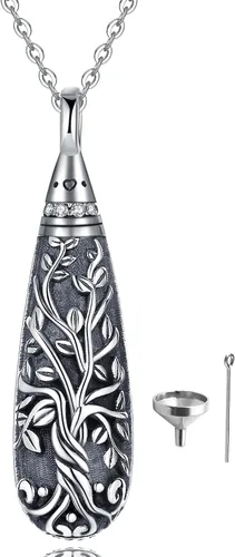 Miniatura 73 de Collar con colgante de urna de cenizas de cremación y árbol de la vida para mujer, plata de ley US1