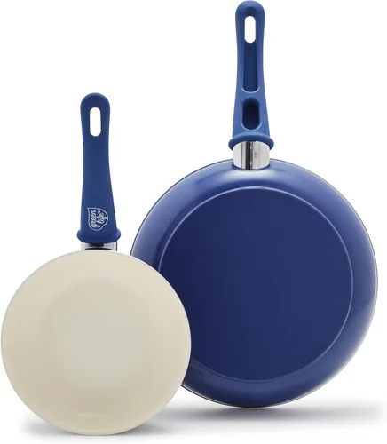 GreenLife Juego de sartenes antiadherentes (7" y 10"), sartenes de cerámica no tóxicas sin PFAS, aptas para lavavajillas y horno, sartenes para Azul