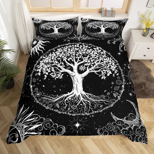Miniatura 11 de Castle Fairy Juego de ropa de cama tamaño individual, juego de funda de edredón con diseño de ciervos y pinos para niños y niñas, juego de funda