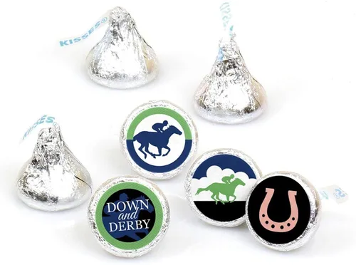 Big Dot of Happiness Kentucky Horse Derby - Calcomanías redondas para fiestas de carreras, etiquetas para dulces de chocolate (1 hoja de 108)
