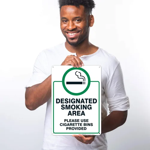 Miniatura 2 de Letrero designado para zona de fumar, letrero con texto en inglés "Please Use Cigarrette Bins Sign", 10 x 14 pulgadas, libre de óxido, aluminio 040