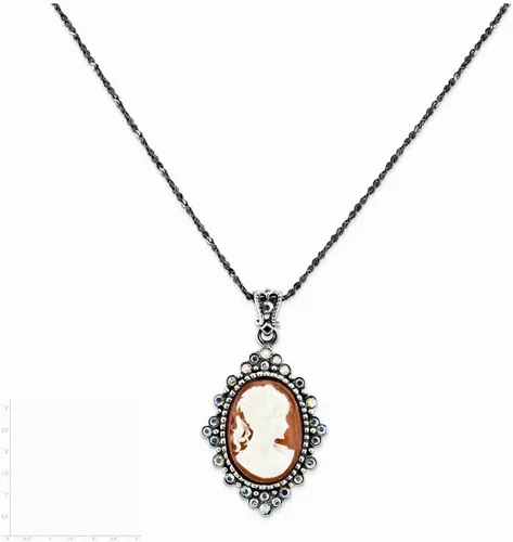 Miniatura 2 de Colgante camafeo de cristal de plata de ley 925 maciza con 16 collares de cadena de 16 pulgadas, Plata esterlina