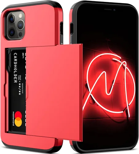 Miniatura 30 de Nvollnoe Funda para iPhone 12/12 Pro con Portarjetas [Almacena 5 Tarjetas] Funda Cartera de Doble Capa Resistente de Servicio Pesado a Prueba