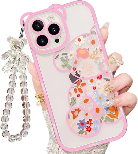Miniatura 16 de IAIYOXI Funda de teléfono con diseño de oso de dibujos animados 3D para iPhone 13 Mini, moderna y elegante, divertido diseño de oso rosa, funda
