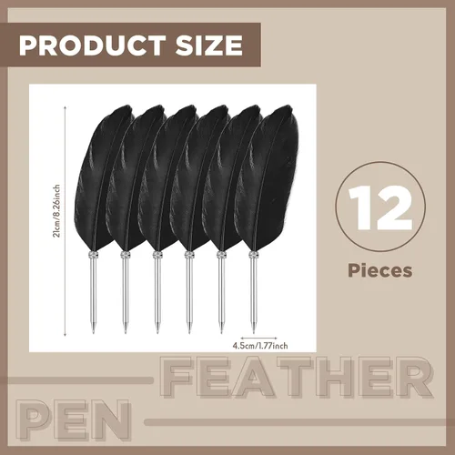 Miniatura 2 de Chinco - 12 bolígrafos de plumas de tinta vintage, suaves y esponjosos, firma de boda para oficina, boda, suministros de fiesta, 10.6 pulgadas