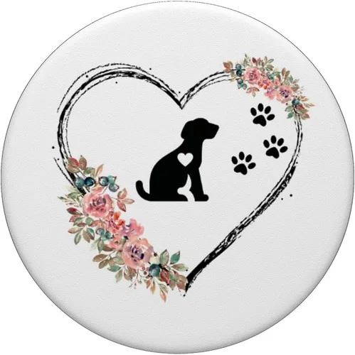 Miniatura 3 de Latido de corazón para cachorros con huellas y flores en popSockets blancos intercambiables PopGrip