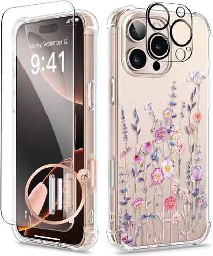 Miniatura 144 de GVIEWIN - Funda floral para iPhone 14 de 6.1 pulgadas, protector de pantalla + protector de lente de cámara, no se amarillenta, a prueba de golpes