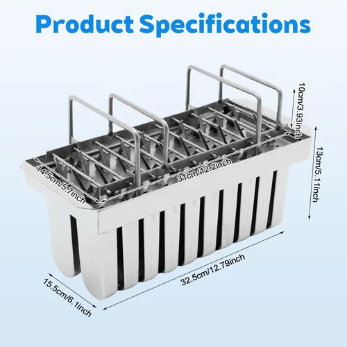 Miniatura 2 de 20 moldes de acero inoxidable para helados, 0.25 libras/una sola taza, moldes comerciales para paletas de hielo, soporte para moldes con tapa