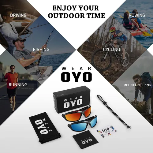 Miniatura 7 de WEAROYO - Gafas de sol polarizadas deportivas para hombres y mujeres, gafas de pesca y conducción rectangulares, protección UV400 C Negro Rojo