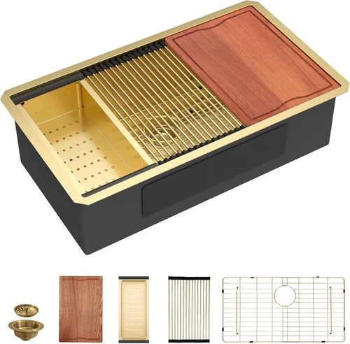 Miniatura 24 de Fregadero Dcolora de 30 Pulgadas para Instalación Bajo Encimera Negro de Acero Inoxidable Fregadero de Cocina Bajo Encimera Estación de Trabajo