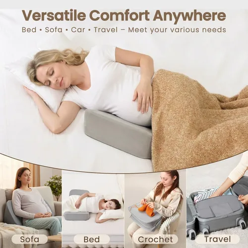 Miniatura 8 de Almohada de embarazo ajustable de 30° – Almohada de maternidad portátil de viaje con funda lavable, alivio de espalda, presión abdominal y cadera