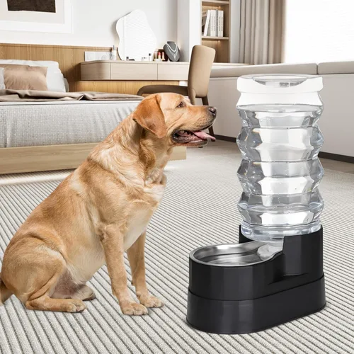 Miniatura 4 de RIZZARI Dispensador automático de agua para perros mejorado: comedero elevado grande de acero inoxidable negro de 9L por gravedad para mascotas