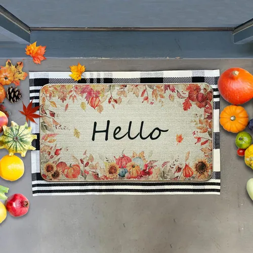Miniatura 6 de Voanos Tapete de puerta con diseño de otoño con diseño de hojas de arce y calabazas, tapete de goma antideslizante para interiores y exteriores, 17