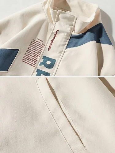 Miniatura 3 de Aelfric Eden Chaquetas de motocicleta para hombre, chaqueta universitaria, chaqueta vintage con estampado de letras, chaqueta de retazos beige
