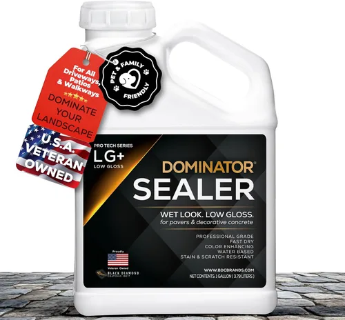 Sellador acrílico transparente DOMINATOR LG+ de 1 galón | Sellador de adoquines de bajo brillo | Aspecto húmedo, mejora del color | Grado