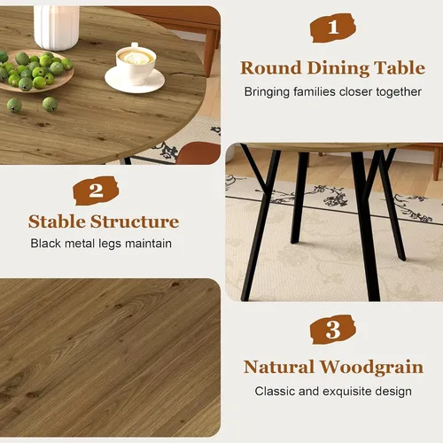 Miniatura 3 de Juego de mesa de comedor redonda para 4, mesa de cocina redonda rústica de 36 pulgadas y 4 sillas de comedor de lino y algodón gris oscuro, marco