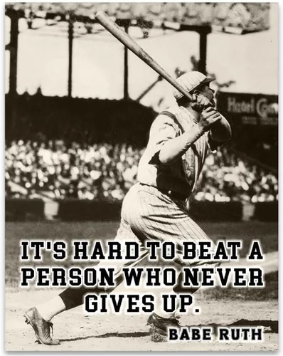 Babe Ruth It's Hard Baseball Quote - Impresión sin marco de 11 x 14 pulgadas, arte de pared deportivo vintage, póster inspirador de béisbol para