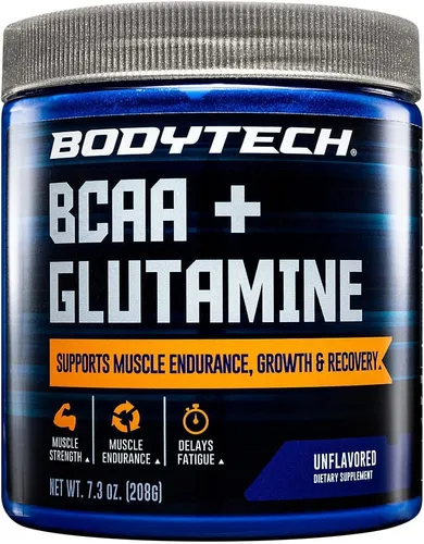 BodyTech BCAA + Glutamina en polvo con vitamina C, L glutamina y más, aminoácidos esenciales para antes del entrenamiento o después del