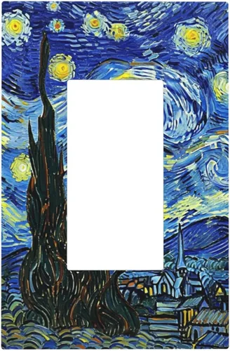 Miniatura 85 de Placa de receptáculo para interruptor basculante de una sola banda, 1 banda Decora GFCI Starry Night Painting Placa decorativa de pared