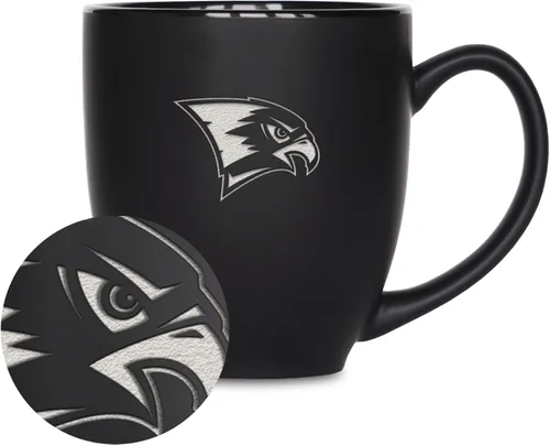 Miniatura 337 de Rico Industries - Taza de cerámica mate negra con grabado láser estándar de 15oz para NCAA (escuelas T & U) - Para bebidas calientes o frías