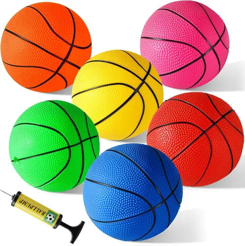 Miniatura 9 de Shindel 6 piezas de pelotas de baloncesto mini, pelotas de goma hinchables de 4.7 pulgadas con bomba para mini aro para niños, juego en interiores