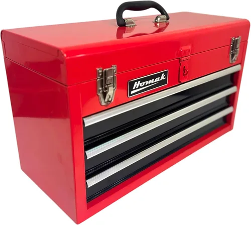 Caja de herramientas portátil de metal Homak, de 20 pulgadas, con 3 cajones, pequeño cofre de herramientas con forros EVA, cajones deslizantes con