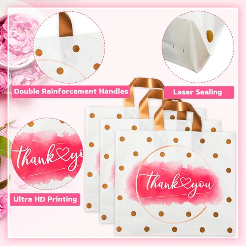Miniatura 3 de Bolsas de Agradecimiento - Paquete de 50 bolsas de compras de plástico extra gruesas para pequeñas empresas, boutique, oficina, fiesta