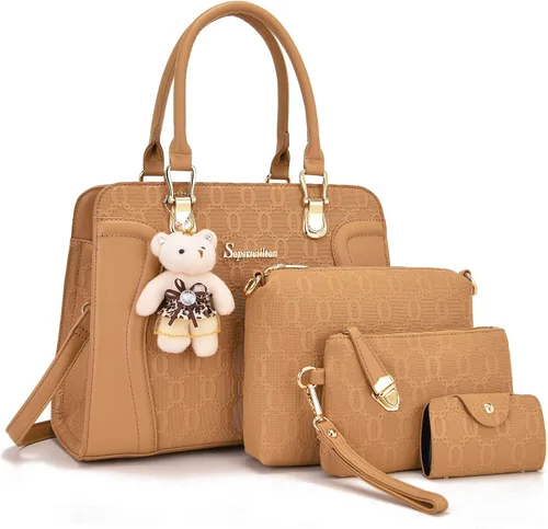 Miniatura 86 de Bolsos de mano de moda para mujer, bolsa de hombro, asa superior, bolsa de mano, juego de 4 piezas