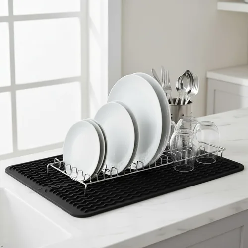 Miniatura 8 de Tapete de secado de silicona de 16 x 12 pulgadas, tapete antideslizante negro para fregadero para encimera de cocina, almohadilla de platos