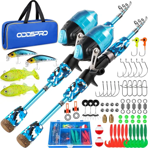 Miniatura 18 de ODDSPRO Caña de pescar para niños, color rosa, kit combinado de caña de pescar telescópica portátil y carrete - con caja de aparejos de pesca