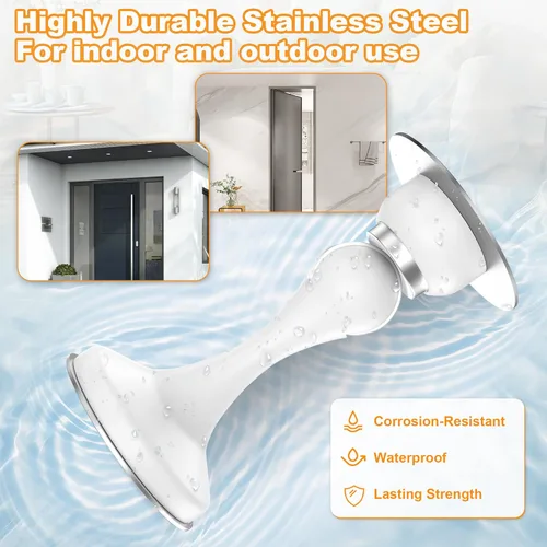 Miniatura 6 de Crosize Topes magnéticos para puerta, paquete de 1 unidad, topes de puerta de acero inoxidable para montaje en pared y piso, soporte de puerta Blanco
