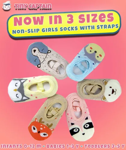 Miniatura 9 de Tiny Captain Calcetines de agarre para niñas de 1 a 3 años de edad, calcetines antideslizantes de animales de 1 a 3 años, set de regalo para niñas
