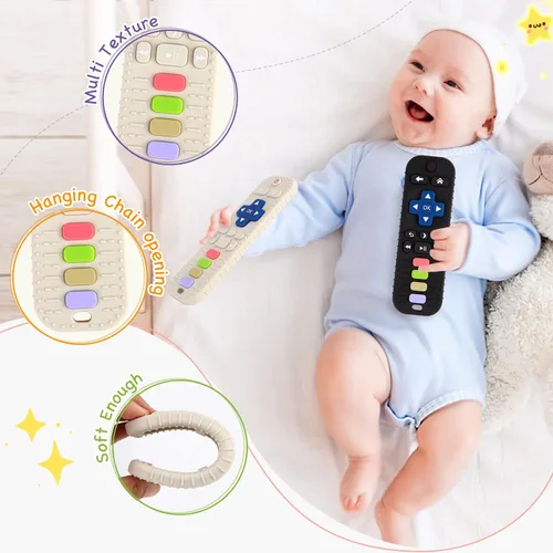Miniatura 3 de Hooku Paquete de 2 mordedores de silicona para bebés de 0 a 6 meses, juguetes de dentición para bebés de 6 a 12 meses, juguete de control remoto