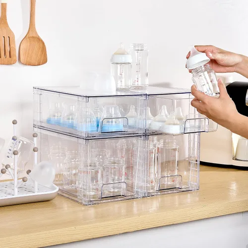 Miniatura 4 de Vtopmart Paquete de 4 cajones de almacenamiento apilables transparentes, para debajo del fregadero y la cocina, cajones de plástico fáciles
