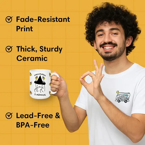 Miniatura 4 de LookHUMAN Taza de Café de Halloween – Halloween Is Meowgical Tazas, Taza de Café Espeluznante Idea de Regalos de Taza, 15 Onzas 10-Blanco