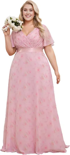 Miniatura 73 de Ever-Pretty Vestido formal para mujer, Navidad, Año Nuevo, cuello en V, gasa, talla grande, largo hasta el suelo, vestido de dama de honor