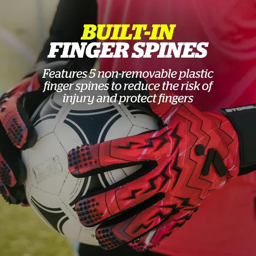 Miniatura 6 de Storelli - Guantes de portero Lightning, protección de mano de alto impacto con 5 espinas de dedo incorporadas, látex alemán New Basic rojo