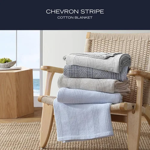 Miniatura 8 de Nautica - Manta individual, ropa de cama de algodón suave, peso medio para todas las estaciones (marrón claro Chevron, individual)