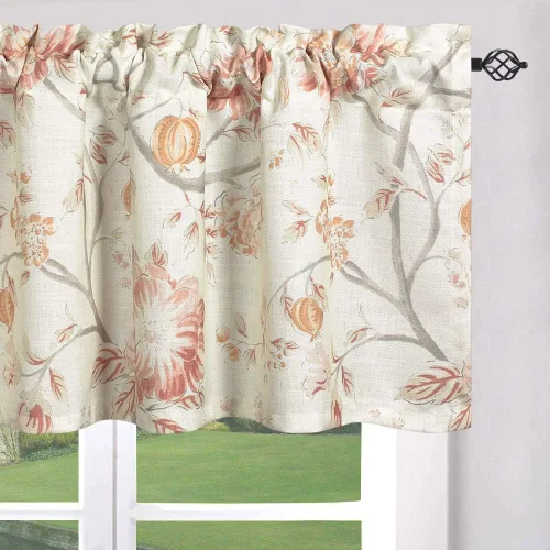 Miniatura 18 de Leeva Cortinas rústicas de cocina con estampado floral verde mezclado de lino para media ventana, para comedor, bolsillo para barra, cafetería