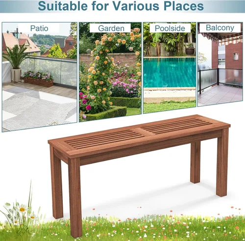 Miniatura 9 de RELAX4LIFE Banco de madera para exteriores, banco de patio con asiento de listones, marco de madera maciza resistente a la intemperie, banco