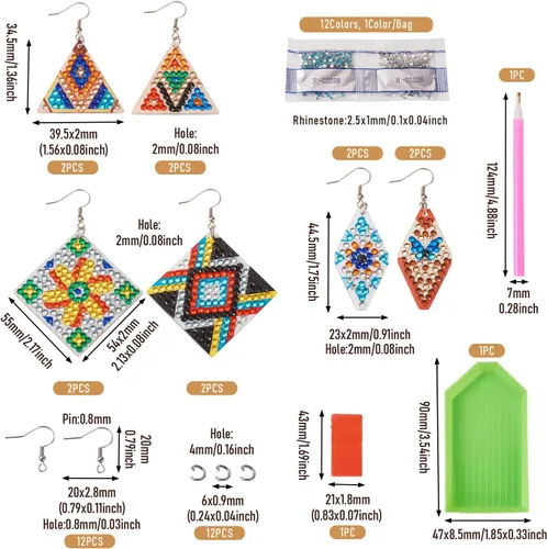 Miniatura 4 de Spritewelry Juego de 6 pares de aretes de pintura de diamantes, juego de aretes de arte de diamante con mosaico de mano 5D, aretes bohemios vintage