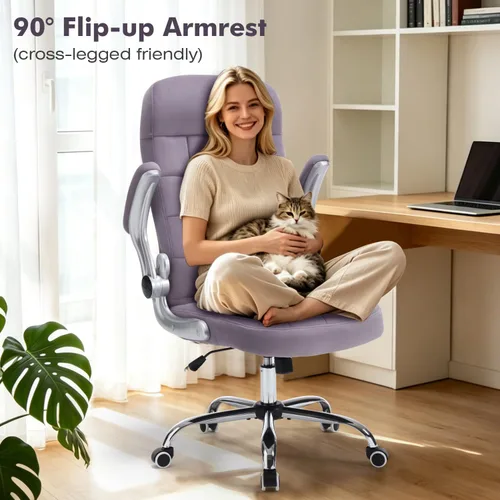 Miniatura 5 de Silla de oficina en casa de tela, cómoda, silla de escritorio ejecutiva de terciopelo con respaldo alto con brazos abatibles, sillas de oficina Azul