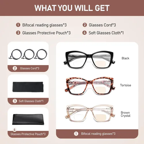 Miniatura 8 de Gafas de lectura bifocales para mujer, ojo de gato, de gran tamaño, bloqueo de luz azul, para lectores de computadora, gafas de diseñador Bifocales