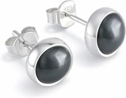 Miniatura 12 de Aretes de plata de ley 925 maciza hechos a mano con piedras preciosas redondas para mujeres y hombres, disponibles en piedras azules, negras