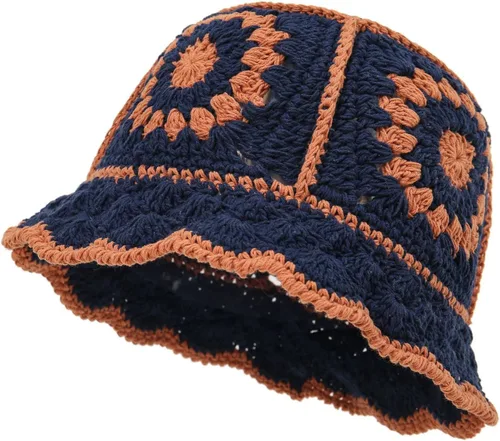 Miniatura 11 de XYIYI Sombrero de Cubo de Ganchillo Tejido para Mujer Hecho a Mano Plegable Sombrero de Playa Lindo Sombrero de Pesca Tejido a Mano