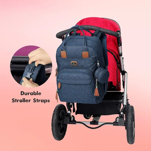 Miniatura 7 de Dikaslon Mochila para pañales con cambiador portátil, funda para chupete y correas para cochecito, bolsas de bebé unisex grandes para niños y niñas